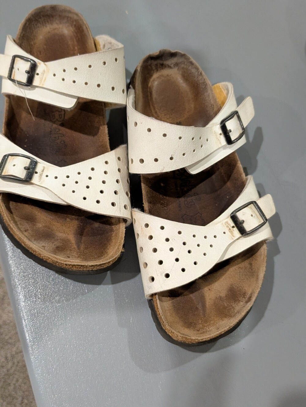 White Leather Birkenstocks, Size 38
